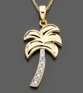 Take a vacation from your every day style. Infuse your look with this summery palm tree pendant necklace. Crafted in 14k gold with sparkling diamond accents. Approximate length: 16 inches. Approximate drop: 1 inch.