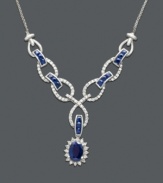 Let waves of diamond and sapphire unfurl at your neckline. This unique necklace features round and oval-cut sapphire (2 ct. t.w.) and round-cut diamond (1/2 ct. t.w.). Set in 14k white gold. Approximate length: 15 inches. Approximate drop: 1-1/4 inches.