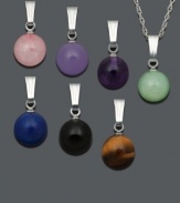 Pendants in a myriad of colors are sure to match any ensemble. This chic pendant set features a variety of drop pendants in jade, pink quartz, amethyst, onyx, purple quartz, lapis, and tiger eye (8 mm). Crafted in sterling silver. Approximate length: 18 inches. Approximate drop: 3/4 inch.