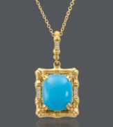 Wearable art. This delicate pendant from CARLO VIANI® is a sheer masterpiece, with cabochon-cut turquoise (12 mm x 10 mm) and sparkling white sapphire accents cradled in a 14k gold setting. Approximate length: 18 inches. Approximate drop: 1 inch.