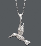 When sweet sparkle and the serenity of nature combine, you'll experience style perfection. This beautiful hummingbird pendant shines with the addition of round-cut diamonds (1/10 ct. t.w.). Setting and chain crafted in sterling silver. Approximate length: 18 inches. Approximate drop: 1 inch.