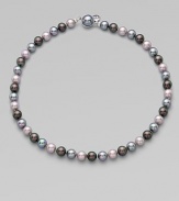 A beautiful multi-color piece with a mabe clasp closure. 8mm organic man-made round grey, nuage and Tahitian pearlsLength, about 18Mabe clasp closure Imported 