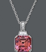 A pretty pop of color. Arabella's dazzling drop pendant features a princess-cut pink Swarovski zirconia (9-1/4 ct. t.w.) with sparkling clear cubic zirconias at the edges (3/8 ct. t.w.). Crafted in sterling silver. Approximate length: 18 inches. Approximate drop:3/4 inch.