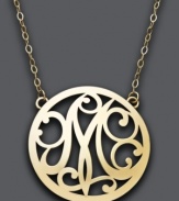 Looking for the perfect personalized gift? This stunning, letter M scroll pendant will do just the trick. Setting and chain crafted in 14k gold. Approximate length: 17 inches. Approximate drop: 1 inch.