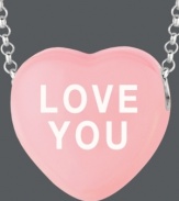 Everyone's favorite sentimental sweet. Sweethearts' adorable heart-shaped pendant expresses more that just great style with the words LOVE YOU written across a pastel pink enamel surface. Pendant crafted in sterling silver. Copyright © 2011 New England Confectionery Company. Approximate length: 16 inches + 2-inch extender. Approximate drop: 5/8 inch.