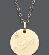 Embrace the latest trend with a stylish initial pendant. Crafted in 14k gold, this circular style features the letter P with a diamond-accented star at the corner. Approximate length: 16 inches + 2-inch extender. Approximate drop: 3/4 inch.