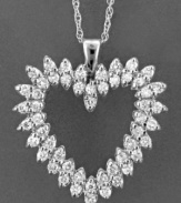 Spread the love with this radiant diamond heart necklace featuring round-cut diamond (1 ct. t.w.) set in 14k white gold. Approximate length: 18 inches. Approximate drop: 1 inch.