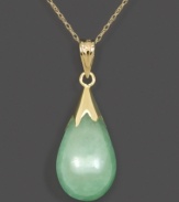 A sweet, soothing teardrop pendant is a peaceful accent to your look. In 14k gold and jade. Approximate length: 18 inches. Approximate drop: 1 inch.