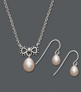 The perfect gift for a young princess. Sterling silver set from Fresh by Honora features a bow pendant with a cultured freshwater pearl drop (6 mm) and a set of matching pearl earrings (5-1/2-6 mm). Approximate necklace length: 14 inches. Approximate necklace drop: 1/4 inch. Approximate earring drop: 1/4 inch.