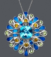 A budding bloom is just the right look for spring. Town & Country's vivacious flower pendant features blue topaz (5 ct. t.w.), peridot (7/8 ct. t.w.), and citrine (5/8 ct. t.w.) set in sterling silver. Approximate length: 18 inches. Approximate drop: 1 inch.