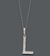 Spell it out in sparkle! This personalized initial charm necklace makes the perfect gift for Laura or Lynette. Features sparkling, round-cut diamond accents. Setting and chain crafted in 14k white gold. Approximate length: 18 inches. Approximate drop: 1/2 inch.