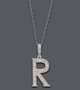 Spell it out in sparkle! This personalized initial charm necklace makes the perfect gift for Rebecca or Rachel. Features sparkling, round-cut diamond accents. Setting and chain crafted in 14k white gold. Approximate length: 18 inches. Approximate drop: 1/2 inch.