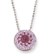 Perfect your look in a purple haze. This stunning silver tone mixed metal pendant shimmers in a magnificent gradation of purple tones. The refreshing Swarovski crystal colors are set using the exclusive Pointiage® technique. Approximate length: 15 inches. Approximate drop: 5/8 inch.