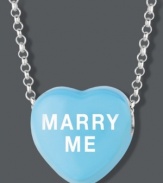 Sugary sweet style you can wear! Sweethearts' MARRY ME pendant features a light blue enamel surface and polished, sterling silver setting and chain. Copyright © 2011 New England Confectionery Company. Approximate length: 16 inches + 2-inch extender. Approximate drop: 1/2 inch.