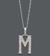 Spell it out in sparkle! This personalized initial charm necklace makes the perfect gift for Meredith or Michelle. Features sparkling, round-cut diamond accents. Setting and chain crafted in 14k white gold. Approximate length: 18 inches. Approximate drop: 1/2 inch.