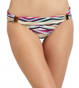 THE LOOKAllover geometric stripe patternFold-down waist with goldtone ornamentsSmall logo medallion, backTHE MATERIAL85% nylon/15% spandexFully linedCARE & ORIGINHand washImportedPlease note: Bikini top sold separately. 