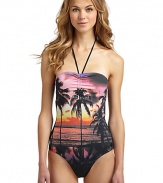 THE LOOKHalter straps ruche at center bust and tie at neckTropical palm printPadded cupsLogo-embossed button at sideBack clasp closureCutout backTHE MATERIAL80% nylon/20% spandexFully linedCARE & ORIGINHand washImported