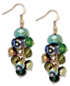 Drops of color from c.A.K.e. by Ali Khan. These stylish earrings feature clusters of beetle green glass beads in a gold tone mixed metal setting. Approximate drop: 2 inches.