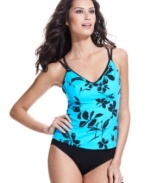 Floral printed and totally flattering, Miraclesuit's double-strap tankini top provides the look you love and coverage you want. Also available in D cup sizing for extra support.