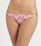 A classic swim design featuring an irresistible pastel print and glamorous gold hardware. This bottom also offers a flawless fit, thanks to the right amount of stretch.Stretch comfortGold hardware on hipsFully lined80% nylon/20% Lycra®Hand washMade in USA of imported fabric Please note: Bikini top sold separately. 