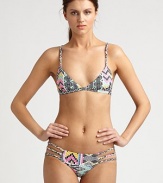 From its lively, multi-colored print to its bohemian-inspired, braided straps, this bikini has it all, including the right amount of stretch for a great fit.Braided strapsTriangle cupsBack clasp closureCriss-cross backBraided sides on stretch bottomFully lined80% nylon/20% spandexHand washMade in USA