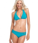 Logo details give MICHAEL Michael Kors' underwire halter bikini top an understand, chic look.