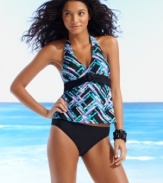 Light up the beach in this cute and comfy tankini top from Tropical Honey. A banded empire waist creates an ultra-flattering fit.