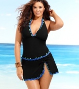 A cute and flirty plus size tankini top from Profile by Gottex with ruffled accents for a charming look.