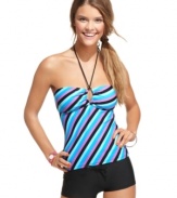 Stripes make this Hula Honey halter tankini top a cute choice for seaside style!