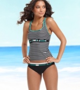 Nautica's tankini top gets fresh with sleek stripes and a sporty racerback! The cute contrast piping adds a feminine touch.