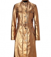 With a shimmer of vintage-effect gold leather and favorite moto-styling, Burberry Londons lambskin coat counts as a stunning luxe take on one of this seasons favorite trends - Short stand-up collar, long sleeves, buttoned front flap pockets, front button panel, belted waistline - Tailored fit - Wear with slim-fit trousers, a cashmere pullover and black leather accessories