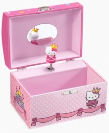 Perfect for your princess, this Hello Kitty jewelry box holds special treasures to make any child feel regal. The Hello Kitty ornament rotates while music plays when using the wind-up feature. A small mirror on the inside of the box helps them keep an eye on all of their jewels.