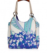 Stash away your summer essentials in Emilio Puccis floral printed cotton shoulder bag, detailed with leather accented rope handles for a chic nautical look - Rope double top handles with leather grips, leather piping, bright blue interior, inside zippered back wall pocket - Wear with a sundress and sandals in the city