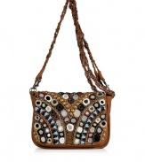 Unleash your urban traveler with Antik Batiks embellished crossbody bag, detailed with beads and mirrors for that cool global feel - Flap with hidden magnetic closure, inside zippered back wall pocket, removable twisted chain double shoulder straps, protective feel, vintage-effect leather - Team with floral hippie dresses and boots, or with cool layered separates and colorful chunky jewelry