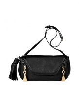 Add a fun finish to your outfit with See by Chlo?s textured leather tasseled bag - Flap with magnetic snap closure underneath, zippered front slit pockets with gold-toned logo engraved pulls, belted shoulder strap, oversized tassel at side - Wear with printed tops, favorite jeans and flats