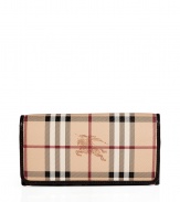 With its characteristic check and plentiful pockets, Burberry Londons continental wallet is an iconic way to keep your most valuable essentials organized - Haymarket check coated canvas, chocolate leather trim and lining, flap with snap closure, back slot pocket, multiple credit card slots inside, zippered coin purse - Carry alone for running quick errands, or stash away in a sophisticated leather tote