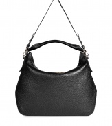 With its slouchy shape and hard-edge grainy leather, Burberry Londons convertible hobo is a sleek way to streamline your look - Top hobo strap with logo engraved metal hardware at sides, removable adjustable shoulders strap, two-way top zip, inside zippered back wall pocket, two front wall slot pockets - Wear as a cool compliment to leather jackets and jet black accessories