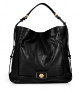 Detailed with a logo-engraved turnlock closure, Marc by Marc Jacobs black leather hobo lends just the right dose of ladylike to your look - Front turnlock hardware, single hobo strap, inside zippered back wall pocket, 2 front wall slot pockets - Sling over your shoulder for work, school, or weekend shopping trips