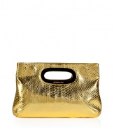 Bring a high style kick to your cocktail look with this easy-to-style python embossed leather clutch from MICHAEL Michael Kors - Rectangular shape, cut-out handle with gold-toned metal trim, metallic gold python embossed leather - Style with a fitted sheath dress, a leather jacket, and platform pumps