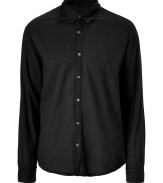 Stylish shirt in fine black cotton - casual version of the classic dress shirt - slim cut with small collar and button placket - longer sleeves - a fave basic, comfortable and casual, but dressed too - goes with khakis, jeans, but also with shorts