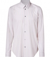 Stylish wicken white sport shirt from Marc by Marc Jacobs - Dress up your day look in this sophisticated cotton button down - Subtle striped shirt with a small spread collar, contrasting buttons, and a slim, modern silhouette - Style with trousers, a blazer, and dress shoes