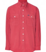 Stylish  button-down shirt made of fine, faded, red cotton - Updated version of a classic shirt with fashionable vintage look - Features slim silhouette, small collar and long sleeves - Two flap pockets at chest, full-length button placket - Wear with chinos or jeans and favorite lace-ups