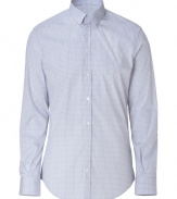 Bring elevated style to your workweek basics with this micro-check button down from D&G Dolce & Gabbana - Small spread collar, front button placket, slim tailored fit, all-over check print - Pair with slim trousers or jeans, a leather jacket, and oxfords