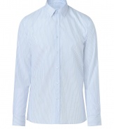 Bring high style to your workweek look with this sleek micro-stripe button down from Hugo - Small spread collar, front button placket, slim fit, curved hem - Pair with a slim suit or with jeans for a casual-cool ensemble