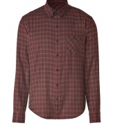 Casual goes cool in this must-have plaid button down from Vince - Small button down collar, long sleeves, front button placket, single chest pockets, curved hem, all-over plaid print - Pair with straight leg jeans and a cashmere pullover