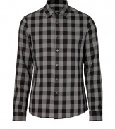 Your casual look just got an urbane-cool kick with this slim fit button down from Michael Kors - Spread collar, long sleeves, front button placket, slim fit, all-over check print- Pair with slim jeans, chinos, or corduroys