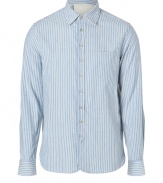 The classic shirt gets an easy-chic remix in Rag & Bones partial button-down, finished with casual stripes for that laid-back edge - Classic collar, long sleeves, buttoned cuffs, partial button-down front placket, shirttail hemline - Classic straight fit - Wear with slim trousers and edgy boots, or over jeans with cardigans for casual weekends