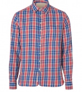 The classic shirt gets an easy-chic remix in Rag & Bones partial button-down flannel, finished with colorful plaid for that laid-back edge - Classic collar, long sleeves, buttoned cuffs, partial button-down front placket, shirttail hemline - Classic straight fit - Wear with slim trousers and edgy boots, or over jeans with pullovers for a rugged look