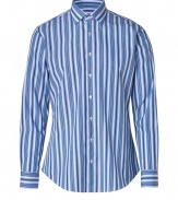 Playful and chic with its bright striping, Etros cotton button-down lends a characteristic fun edge to any outfit - Cutaway collar, long sleeves, buttoned cuffs, button-down front, shirttail hemline - Modern slim fit - Wear with a bright leather belt, tailored trousers and loafers