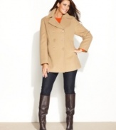 Classic styling meets modern edge: Kenneth Cole Reaction's plus size pea coat features a gently-elongated silhouette for a refined, streamlined look.